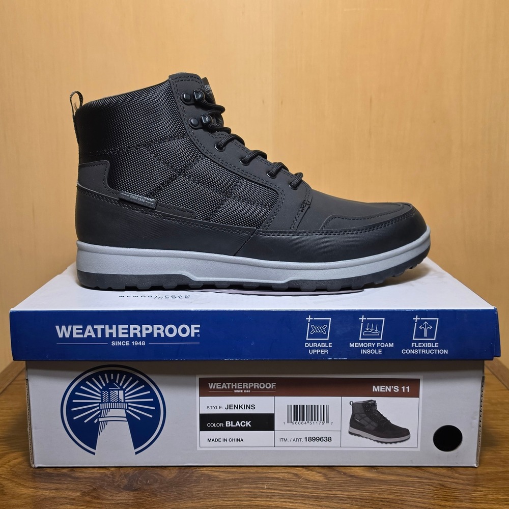 Weatherproof Jenkins 1899638 Men's Size 11 Black Memory Foam Boots New With Box*